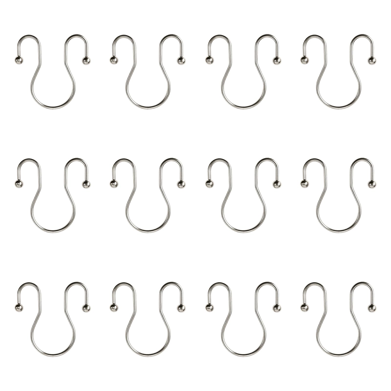 Whoasyst 12Pieces Metal Double Ear Hooks Rustproof Metal Hanging Hooks for Shower Curtains and Space Saving Storage Solution Iron Fasteners