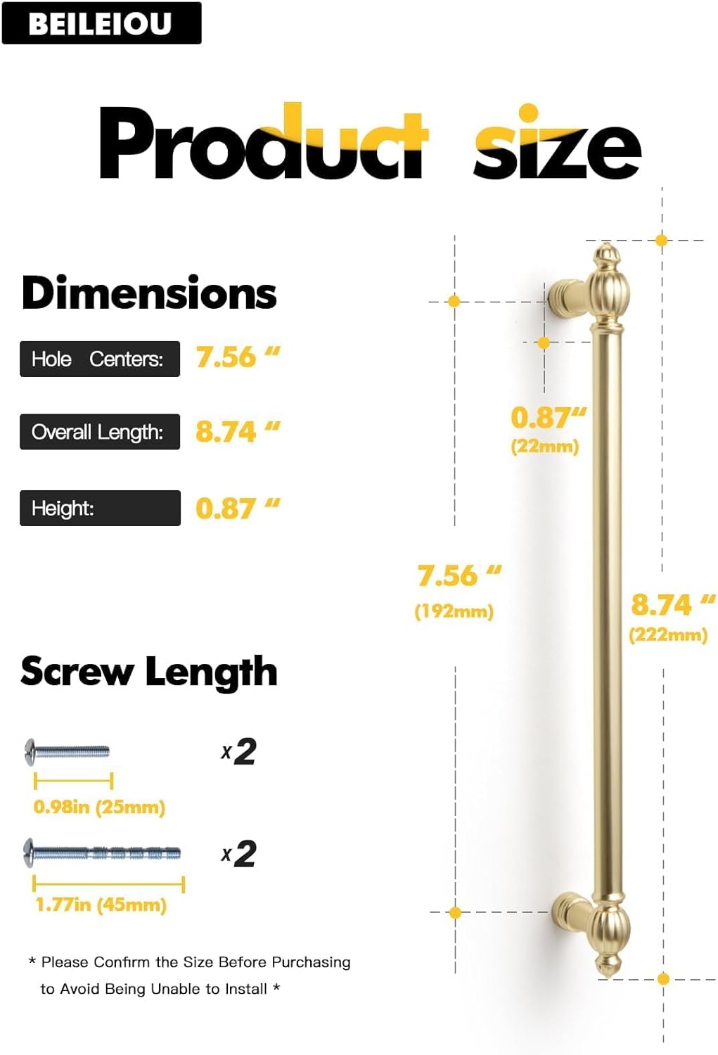 Brushed Gold Zinc Alloy Cabinet Pulls - 7.56" (192mm) Hole Center Classic Vintage Drawer Handles,Kitchen Cupboard Bathroom Dresser Cabinet Hardware Handles