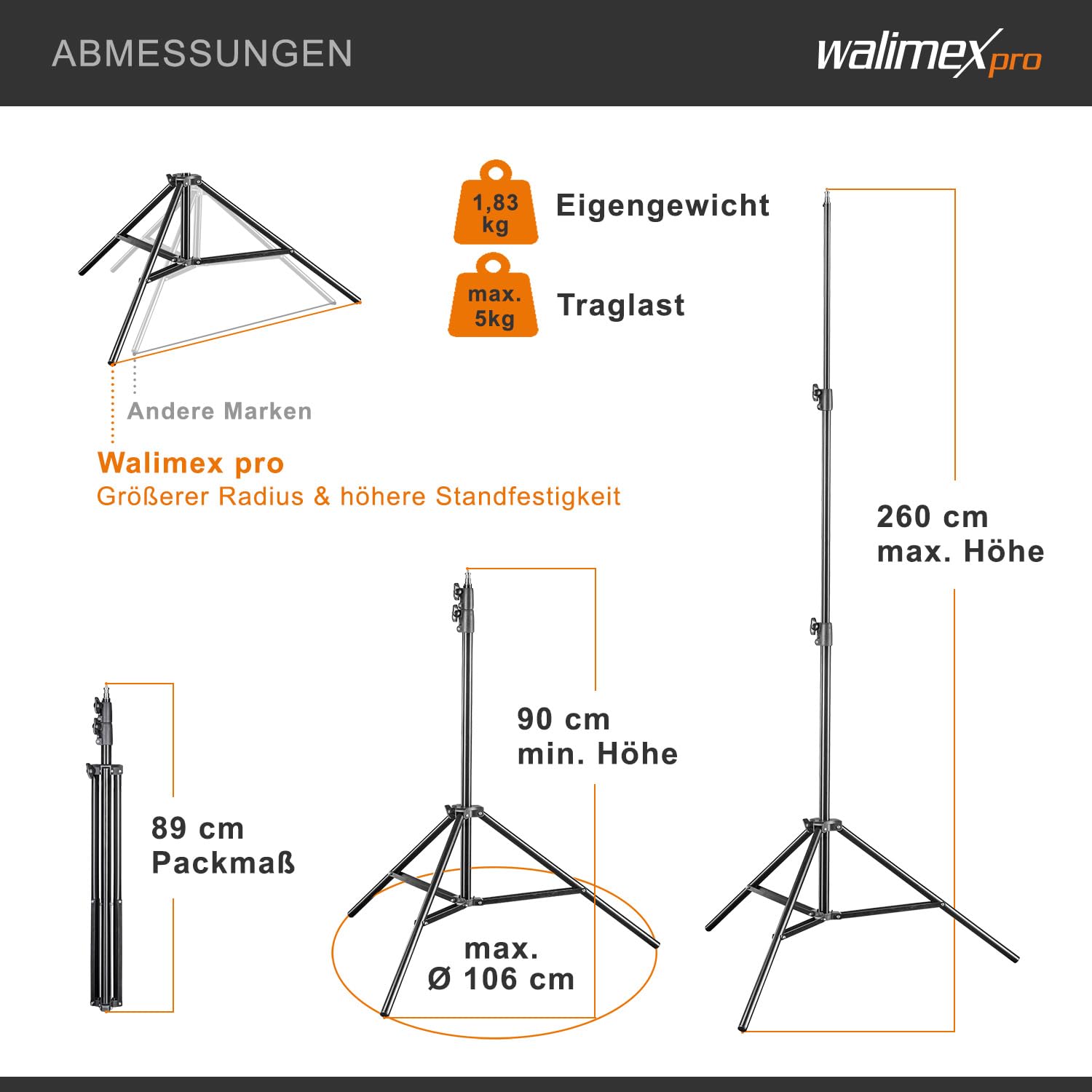 Walimex pro Zestaw softbox 40 x 60 cm z żarówką LED 35 W o barwie dziennej 5000 K i statywem oświetleniowym FT-8051 do wys. 260 cm, statyw z amortyzacją drgań
