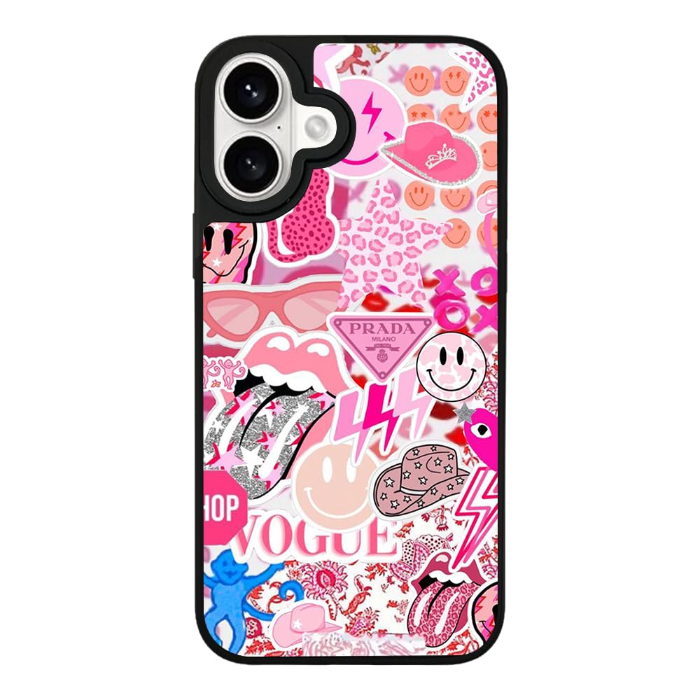 Ehreus Preppy Phone Case for iPhone 16 - Slim Shockproof Hard Shell, 5ft Drop Protection, Cute Aesthetic Coquette Pink Pattern, Tough Protective Case