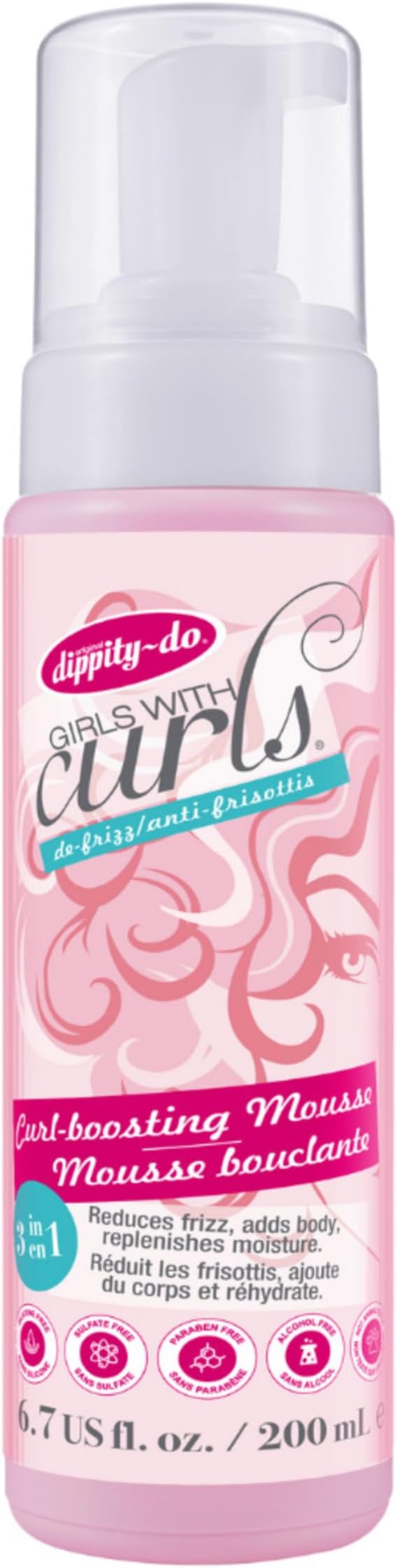 Girls With Curls Curl Enhancing Mousse, Light, 3-in-1 Defining Foaming Mousse for Curly Wavy Hair, Hibiscus, Olive Oil, Anti Frizz Bouncy Curls For Women, Air Dry, Alcohol Free, 6.7 Fl Oz
