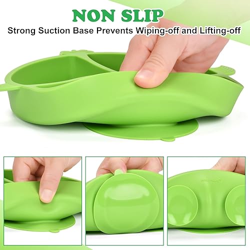 Miniatura 3 de Platos para niños pequeños, platos para bebés con succión, placas de succión divididas de silicona de grado alimenticio para niños pequeños y bebés,