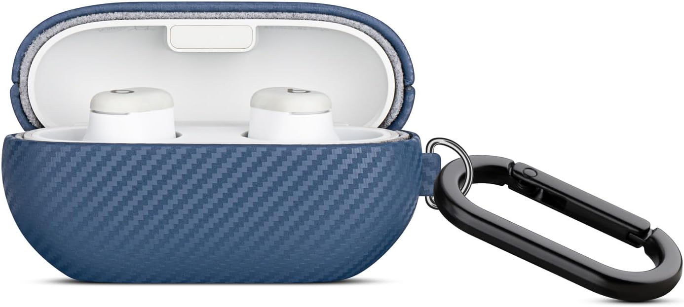 Leather Case - for Beats Solo Buds Case Cover with Keychain - Selected Skin-Friendly Leather, with Carbon Fibre Texture, Handmade Shockproof Hard Cover for Beats Solo Buds 2024 - Blue