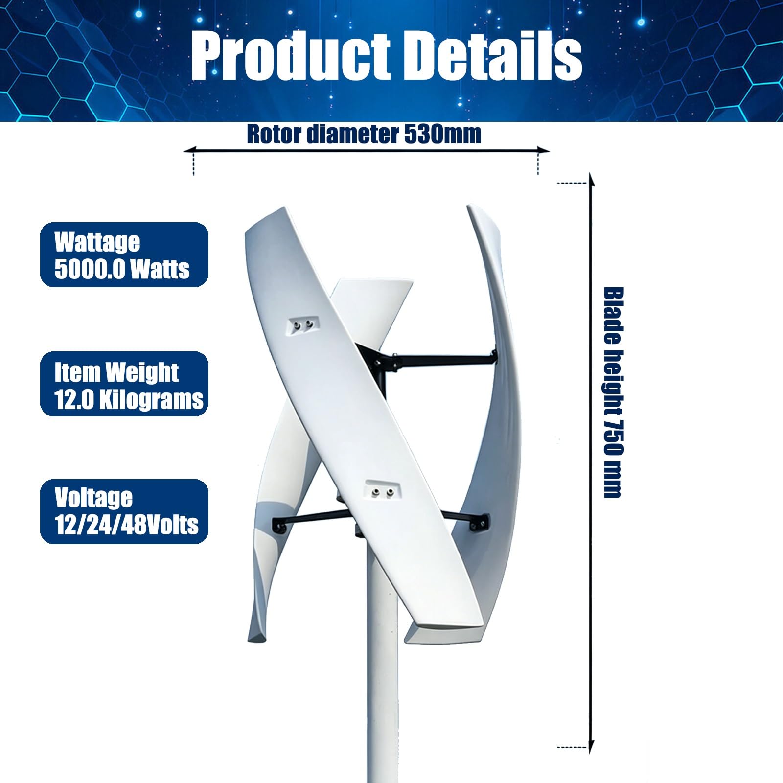 Aerogenerador Doméstico 16000W 20000W Turbina Eólica Vertical Kit Completo 12V 24V 48V 220V con Controlador, Generador de Bajo Ruido en Espiral para Jardín(20000W,220V)