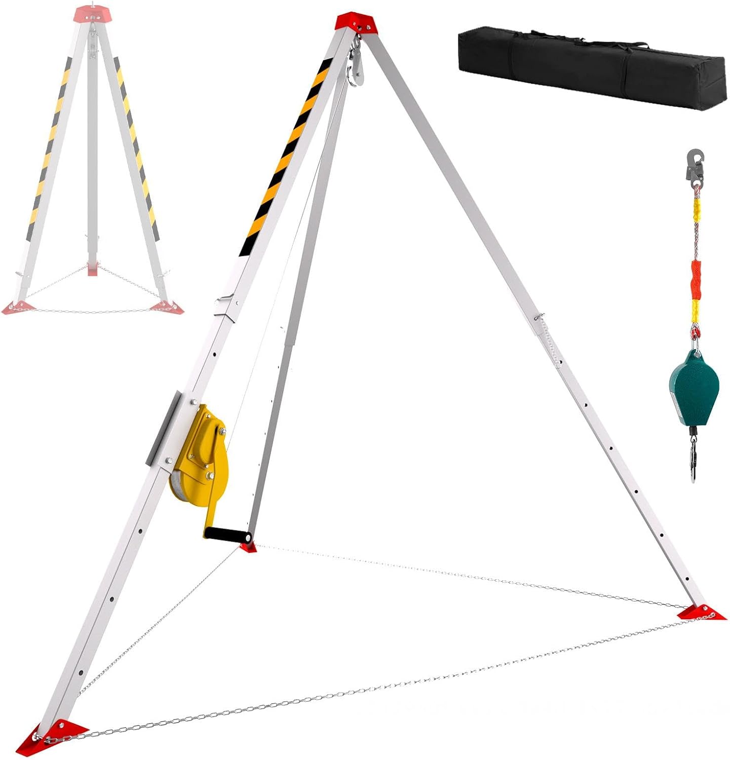Vohala Confined Space Tripod Kit, 1800lbs Winch Capacity, Confined Space Rescue Tripod 98.4 ft Cable, Fall Arrest Package with Safety Harness/Bag for Pipeline/Tank Maintenance (1800lbs)