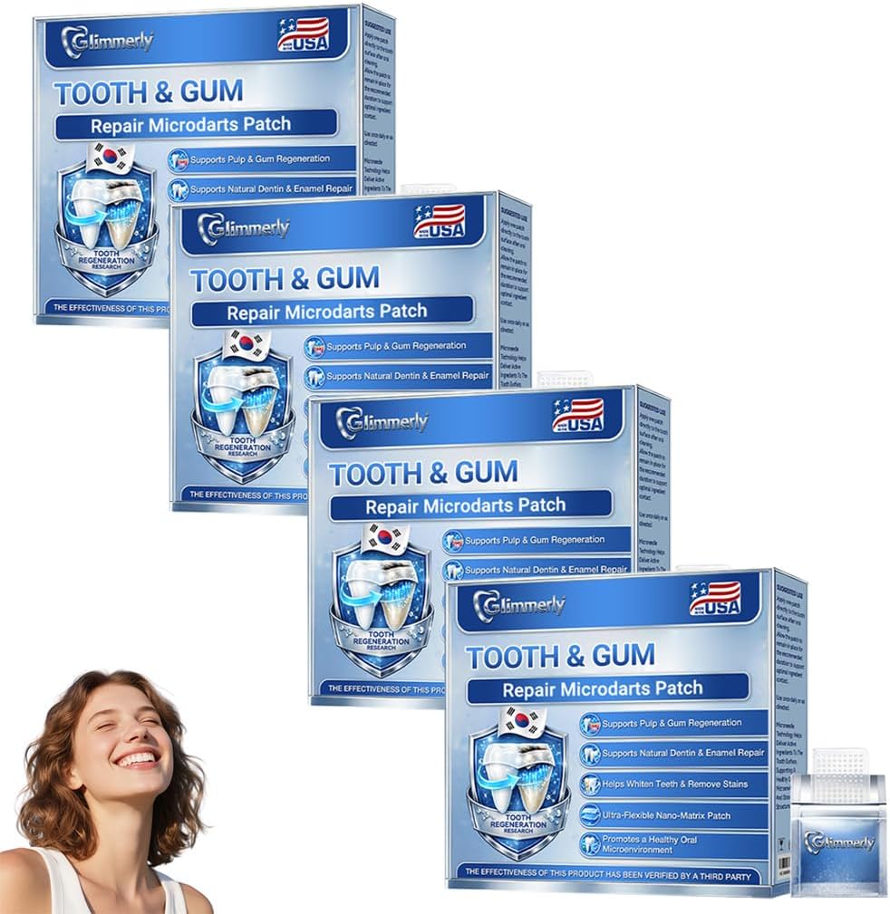 Glimmerly Tooth & Gum Fast-Dissolving Oral Strips, Glimmerly Tooth & Gum Advanced Nano Microdarts Patch, Natural Patches for Women and Men Gentle Formula (4Boxes)