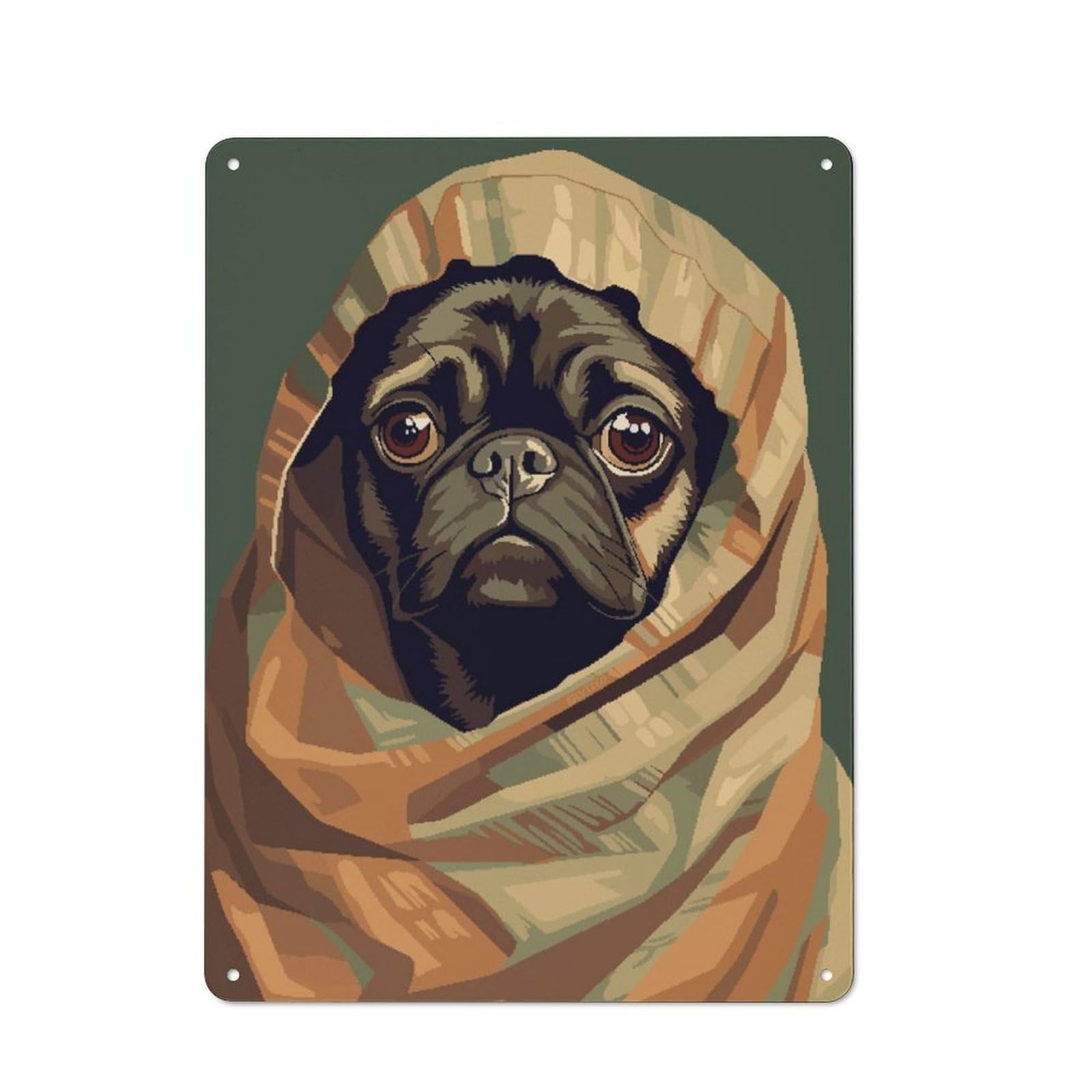 Junmoney Cute Pug Blanket Pixel Art Rustic Metal Sign 40X30cm For Guest Room Or Hallway, Suited To Hallway Wall Decor Fans