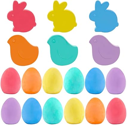 18 Pack Jumbo Easter Sidewalk Chalk Set,Easter Eggs Bunny Chicken Shaped Chalks for Kids Toddlers Boys Girls,Easter Basket Stuffers Gifts,Easter Crafts for Kids,Easter Party Favors Decorations