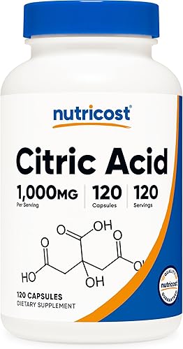 Miniatura 7 de Nutricost Ácido cítrico 1000 mg (0.04oz), 240 cápsulas - Sin gluten, sin OMG