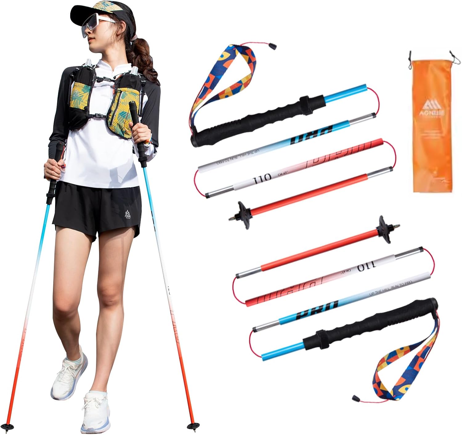 AONIJIE Trekking Poles – 2 Pcs Collapsible Aluminum Alloy 7075 Hiking Poles with Anti-Shock and Quick Lock System, Ultralight for Hiking, Camping, Mountaining, Trekking