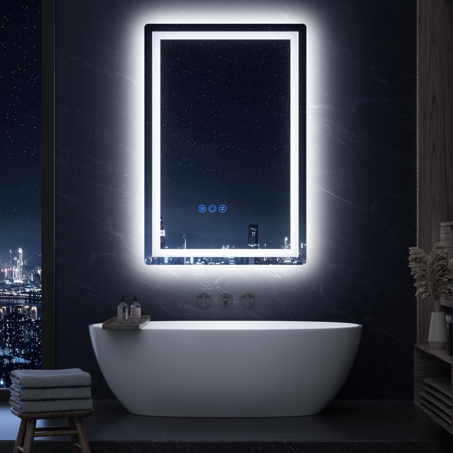 LED Bathroom Mirror 16X24 Makeup Mirror with Lights, Wall-Mounted Vanity Mirrors, Hollywood Lighted Mirror with Stepless Dimmable, Anti-Fog Wall Mirrors Back Front Light Bathroom Mirror (16"x24") Black 24"L x 16"W