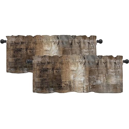 Brown Grey Kitchen Curtains Abstract Art Valances for Windows Blackout Window Treatment Valances Rod Pocket Curtain Valance for Bathroom Bedroom Living Room Cafe,52 X 18 Inch,2 Panel