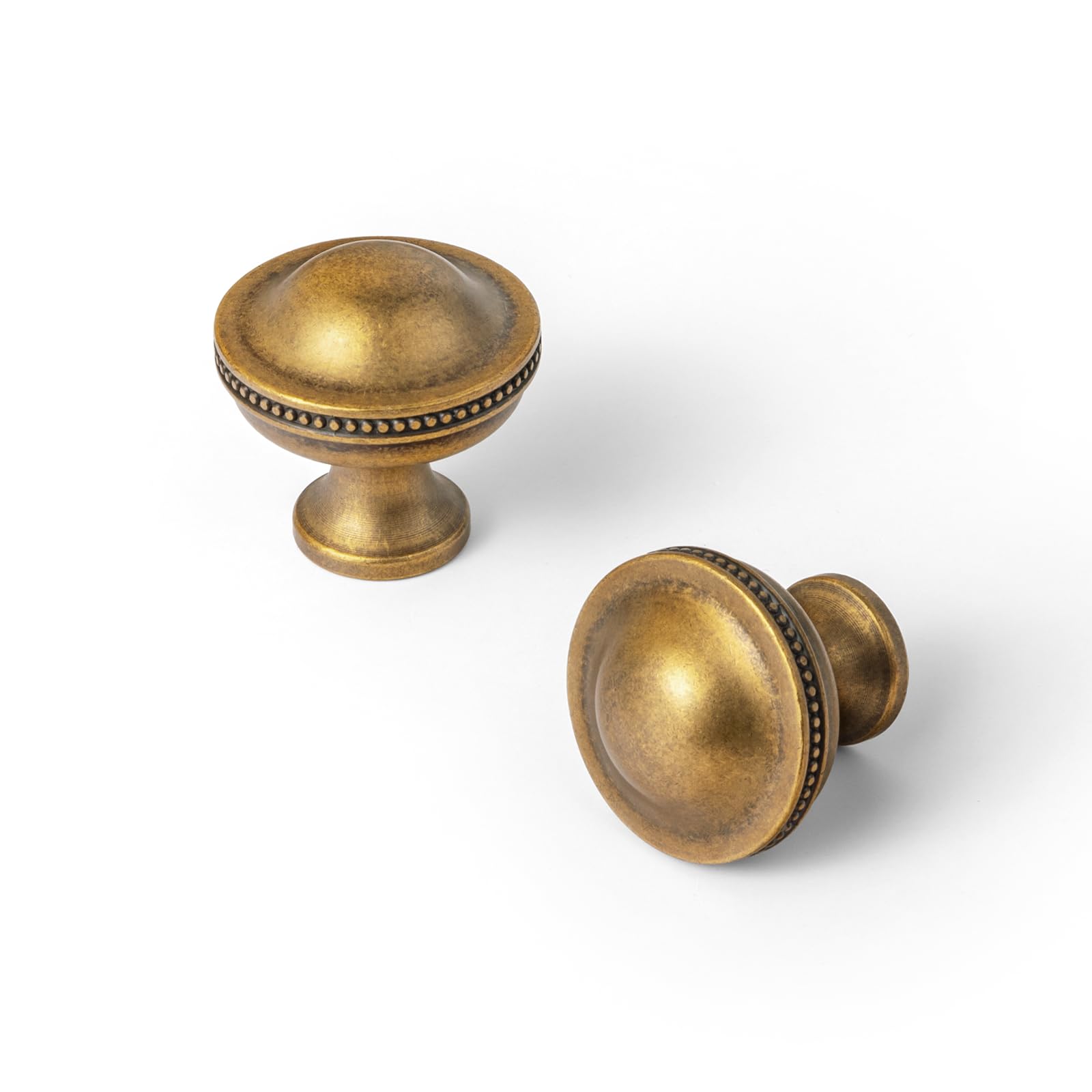 Goo-Ki 6 Pack Classic Antique Brass Cabinet Knobs with Beaded Edge - Dome Elegant Drawer Pulls Vintage Kitchen Handles, 1 1/4 Inch Diameter