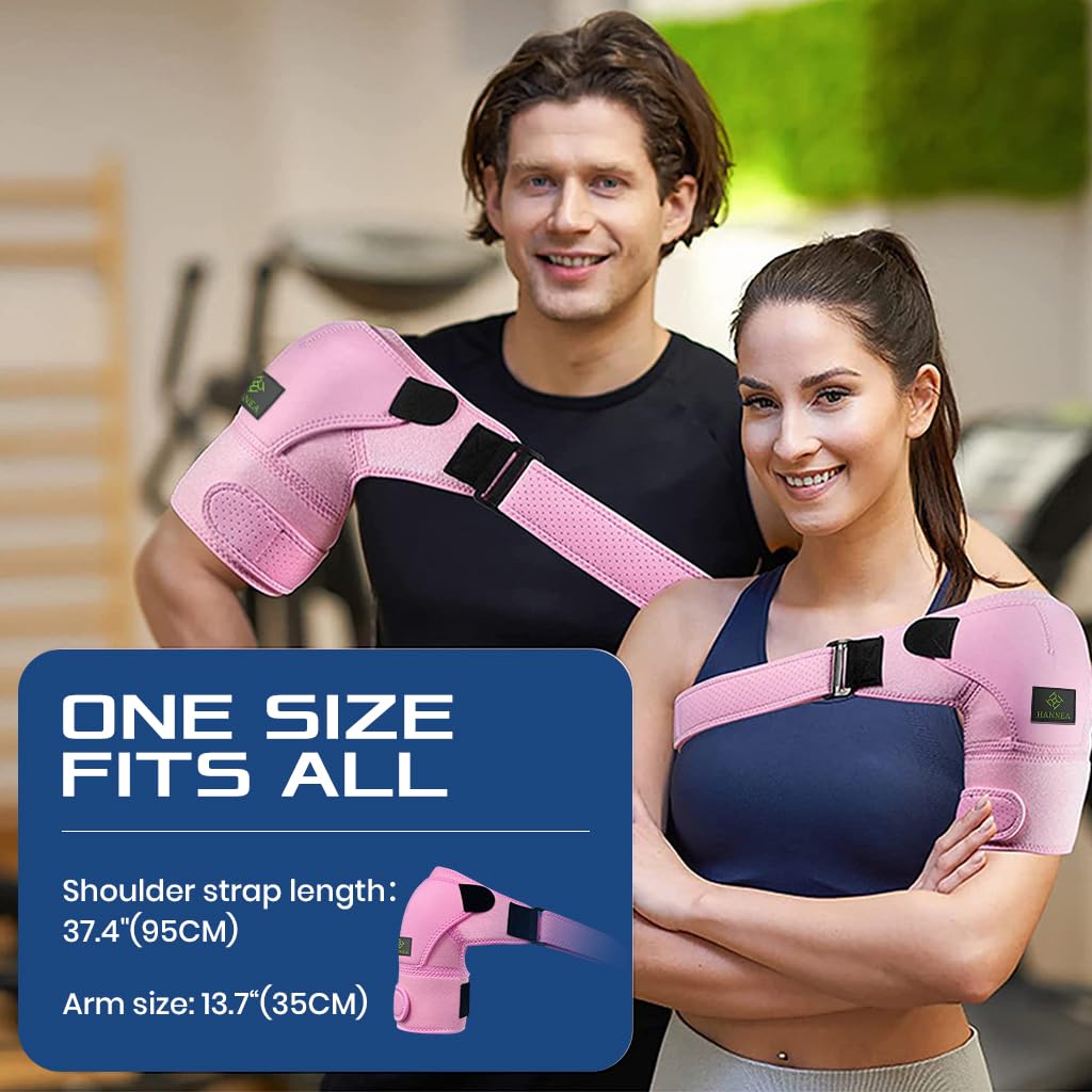 HANNEA Silicone Shoulder Brace For Women, Shoulder Compression Sleeve For Torn Rotator Cuff, AC Joint Pain Relief, Dislocated Sholder, Adjustable Fits Left And Right Arm, Pink - Image 2 thumbnail