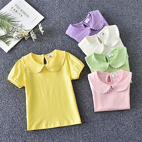 Kids Baby Girl Short Sleeve Collar Shirt Toddler White Blouse Puff Short Sleeve T-Shirt Solid Color Basic Top Bottom3