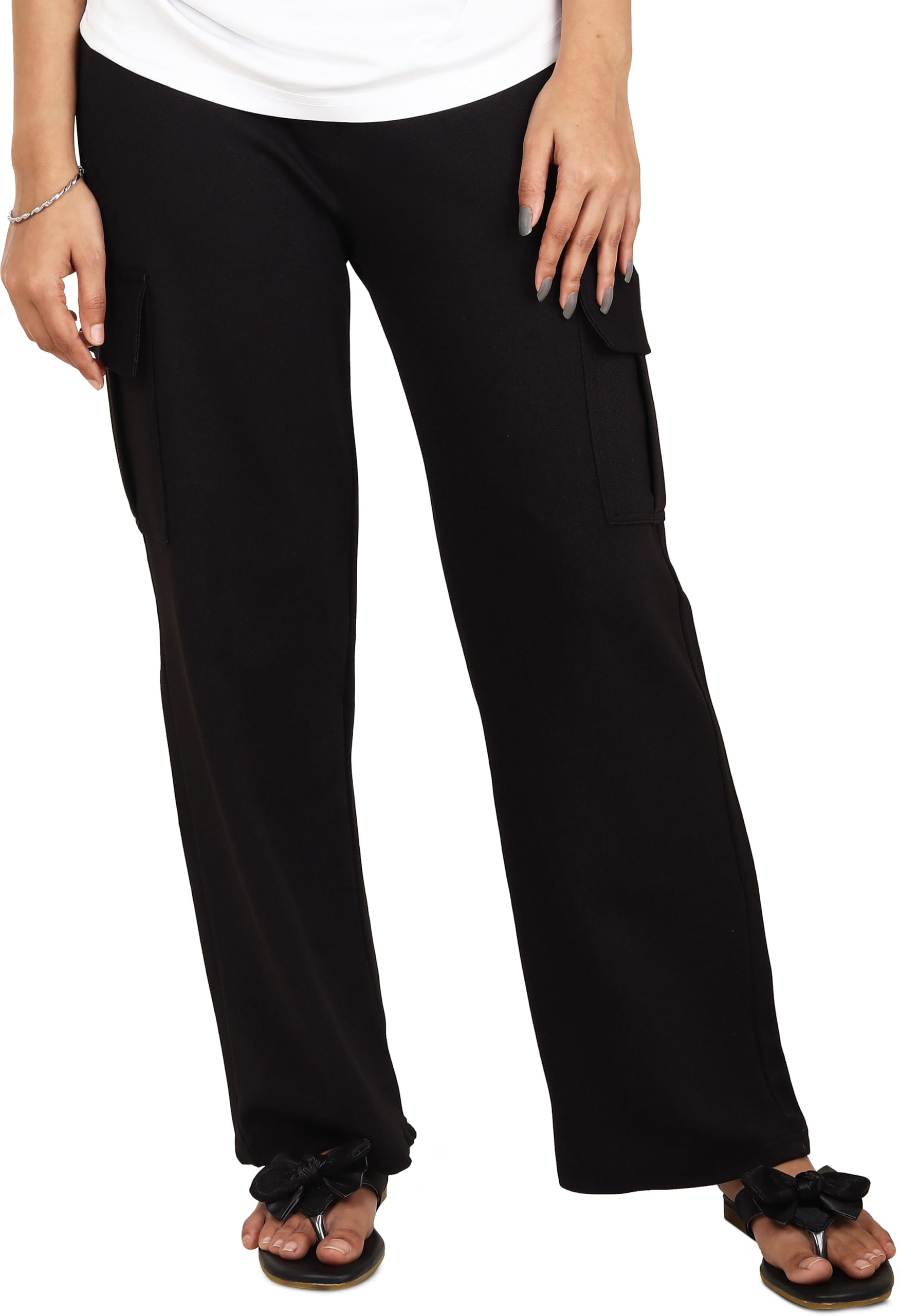 Women Black Cargo Pants-image-6