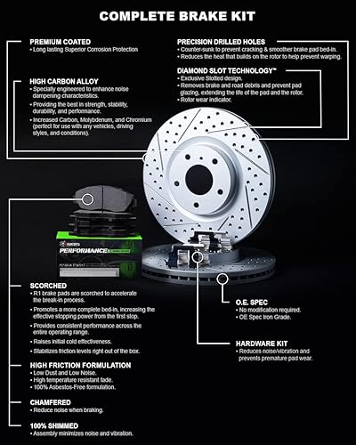 Miniatura 4 de R1 Concepts Kit de frenos y rotores delanteros  Pastillas de freno delanteras  Rotores y pastillas de freno  Pastillas de freno y rotores deportivos