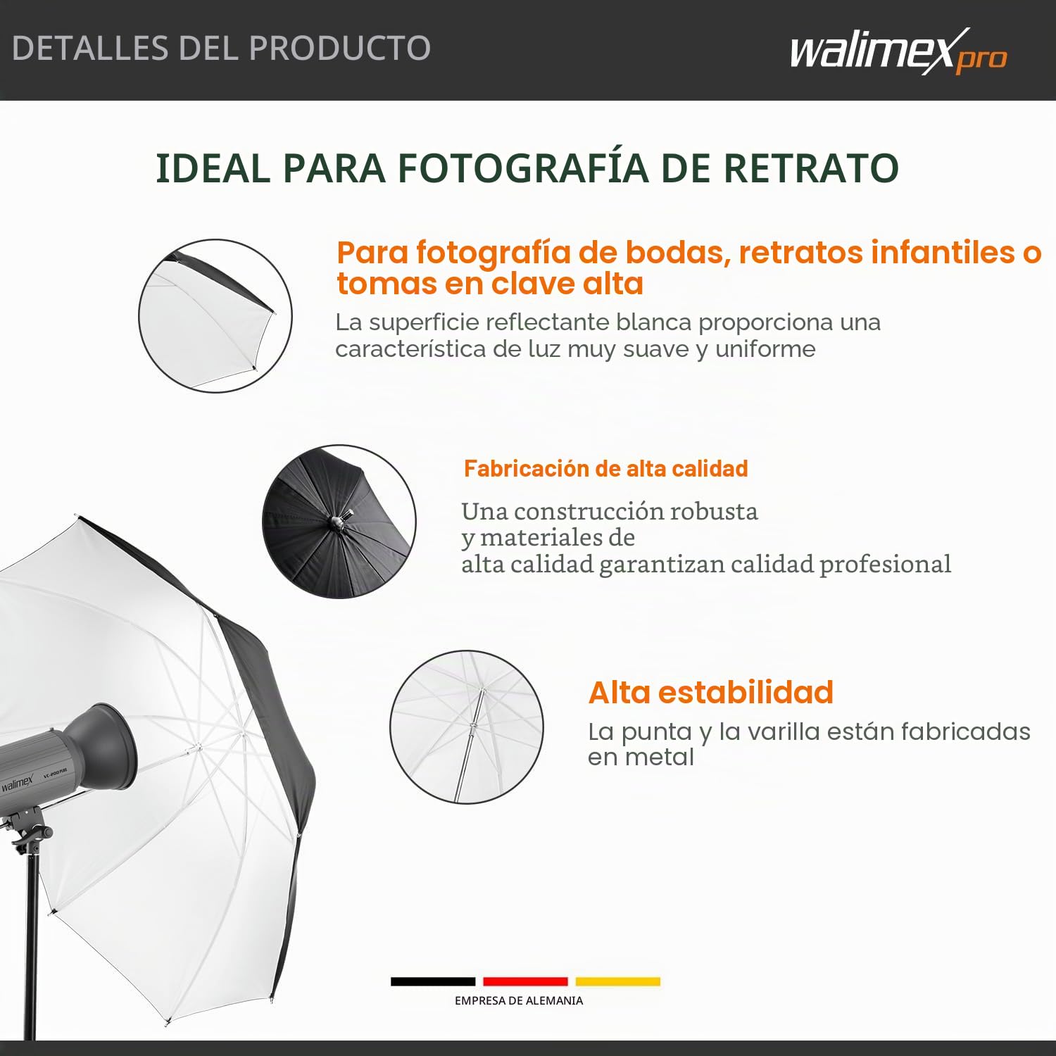 Walimex Pro - Paraguas Reflector (109 cm), Color Blanco/Negro