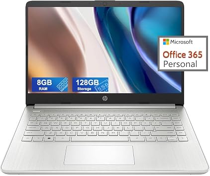 HP 14 Ultralight Laptop for Student and Business, Intel Core N4120 4-Core, 8GB RAM, 128GB Storage, 1 Year Office 365, Win 11 S, HDMI, WiFi, USB-A&C, MASDROW Accessories