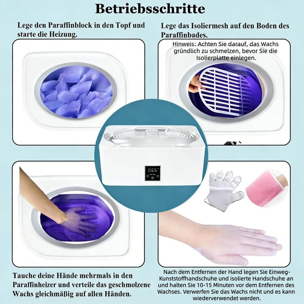 Paraffinbad Beheizte Wachsmaschine mit Automatikmodus, präziser Temperaturregelung & Schnellschmelz Wärme halten, professionelle Hausspa-Suite feuchtige Haut Arthritis lindern (4L) (Silvery)