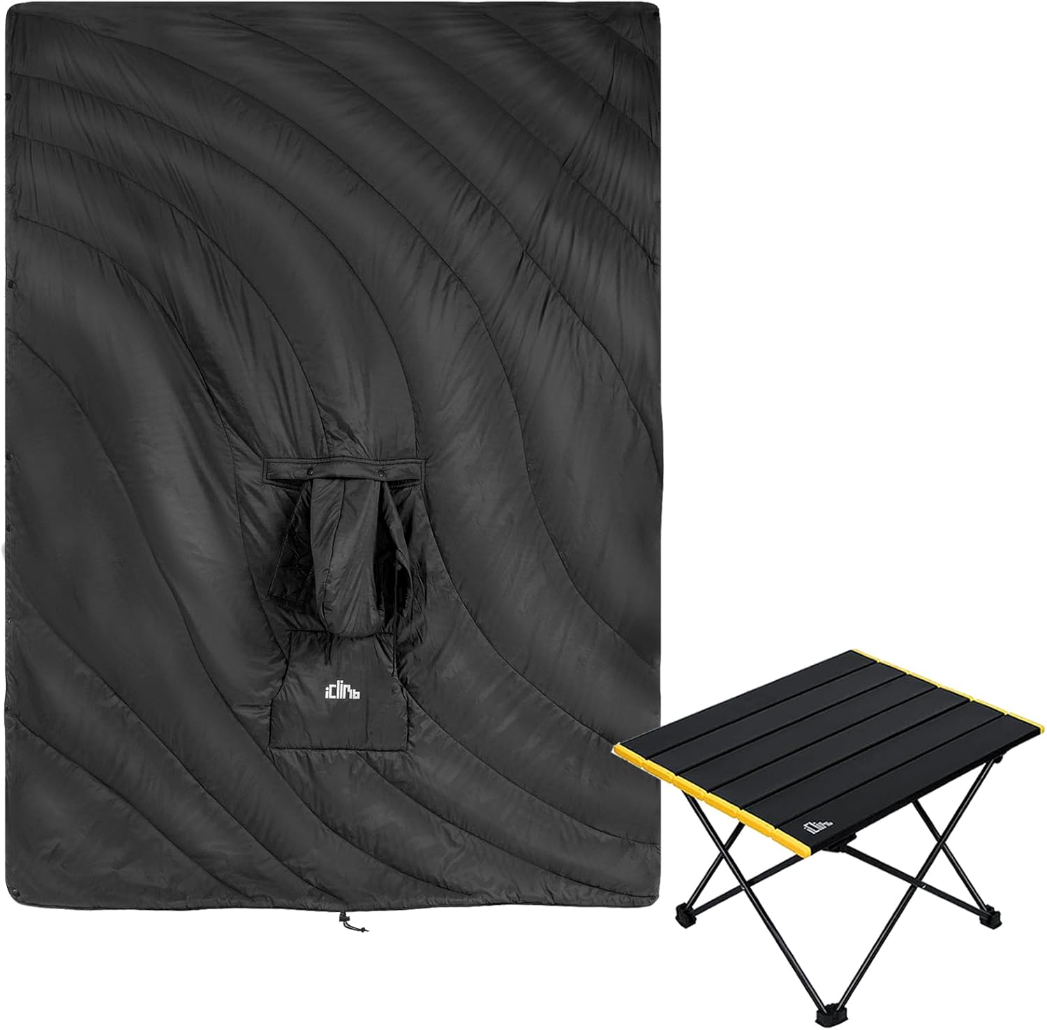 iClimb 1 Hooded 3M Thinsulate Insulation Warm Blanket and 1 Folding Table, Ultralight Compact for Adults Outdoor Camping Backpacking Hiking