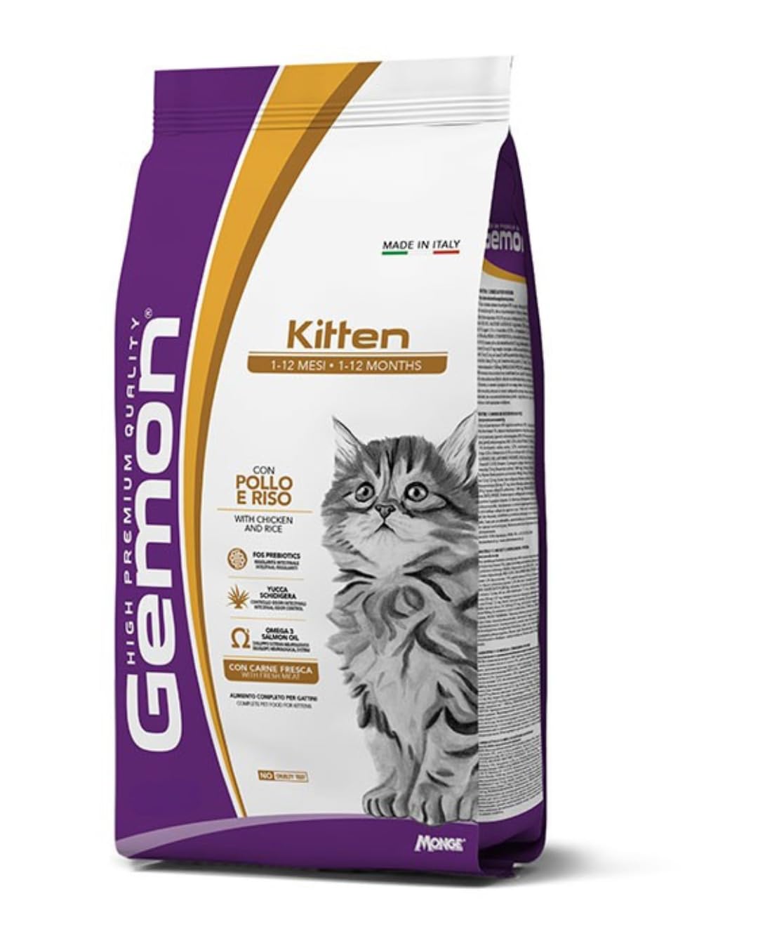 GEMON Gatto Kitten con Pollo e Riso | alimento secco completo per gattini in accrescimento, monoproteico, senza conservanti artificiali aggiunti, Made in Italy, 1 confezione da 7kg.