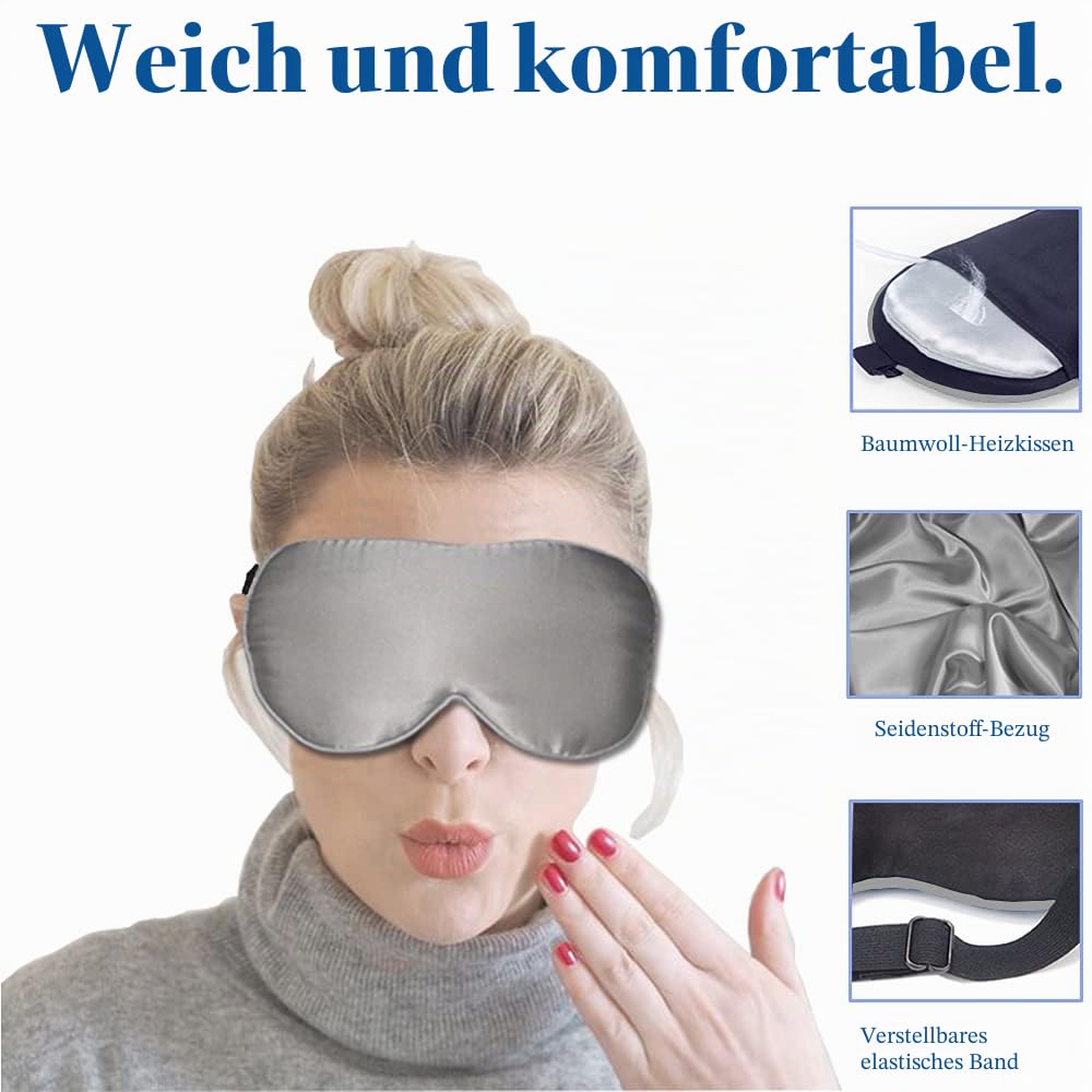 Beheizte Augenmaske, PJYU Seidenaugenmaske für geschwollene Augen, trockene Augen, Blepharitis-Behandlung, Linderung der Augenbelastung, Syndrom des trockenen Auges, Styes Eye und MGD (grau)