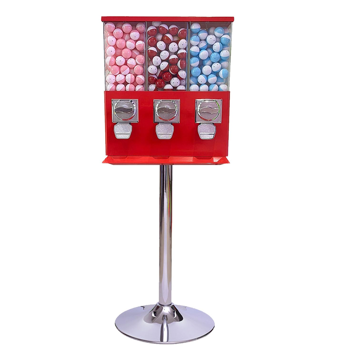 BEESOM Triple Compartment Gumball Vending Machine Red