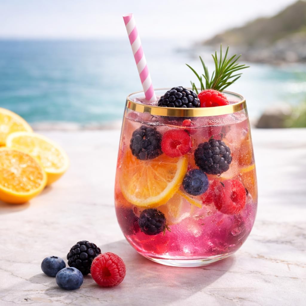 Oojami 36 Pack Disposable Plastic Wine Glasses Gold Rim 12 Oz - Stemless Clear Cocktail Whiskey Cups, Shatterproof Unbreakable for Wedding Party - Image 2