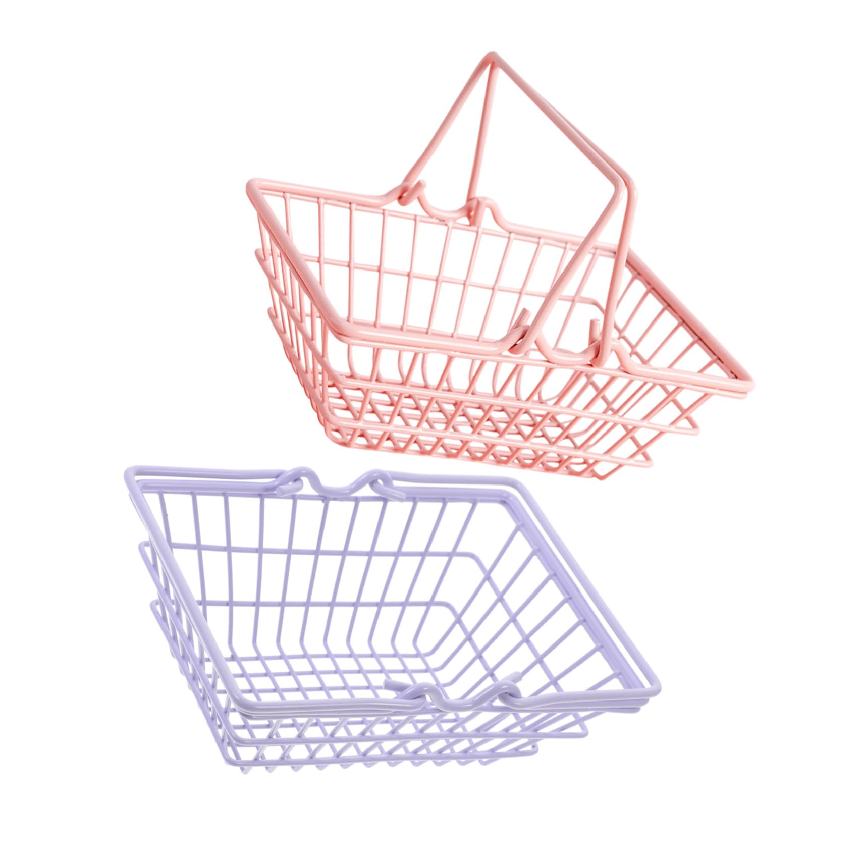2 Pezzi Mini Shopping Basket in Metallo con Manici Cestini per Portatile e per Organizzazione Casa e Ufficio per Giochi di Spesa e Stoccaggio Oggetti