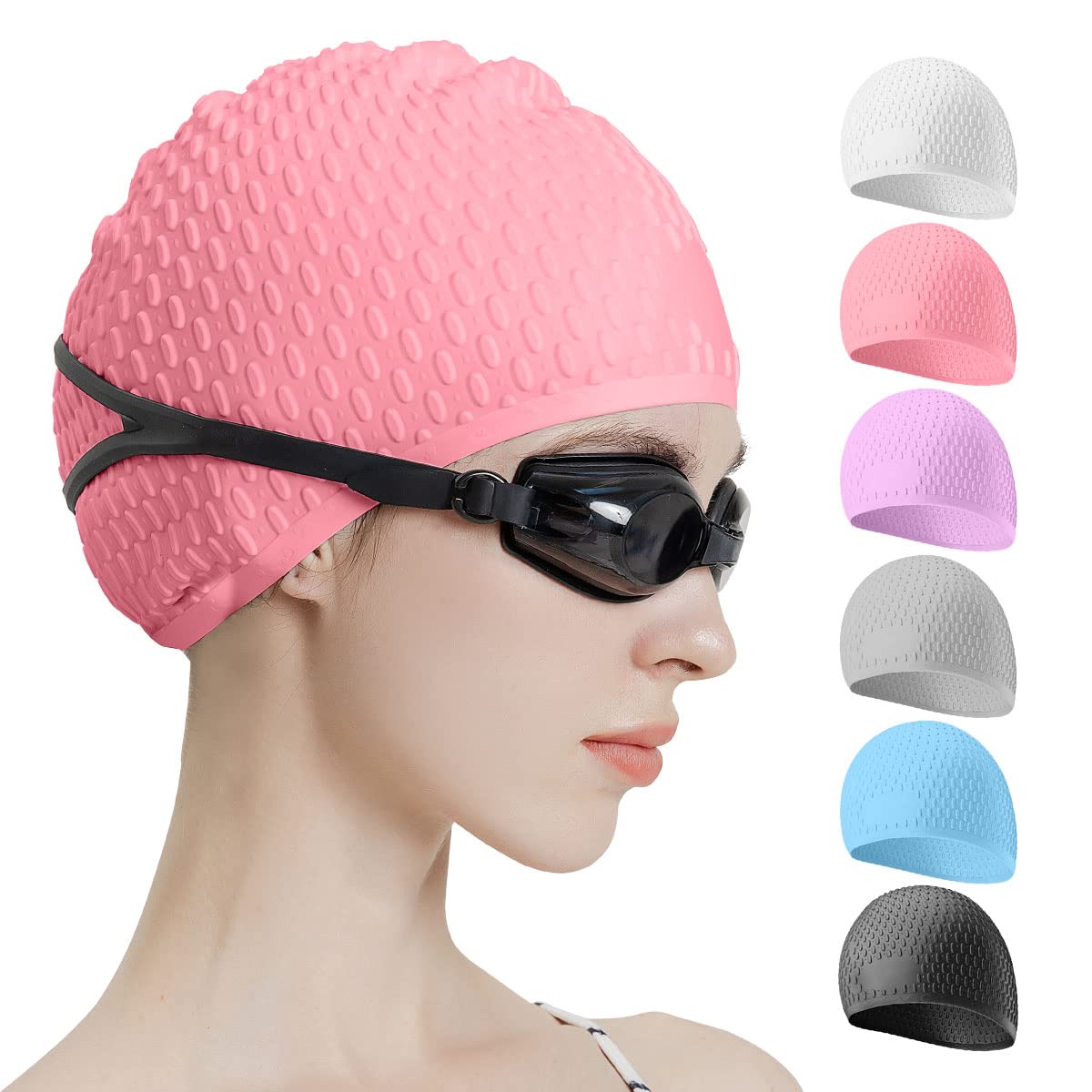 Tripsky Silicone Swim Cap,Comfortable Bathing Cap Ideal for Curly Short Medium Long Hair, Swimming Cap for Women and Men, Shower Caps Keep Hairstyle