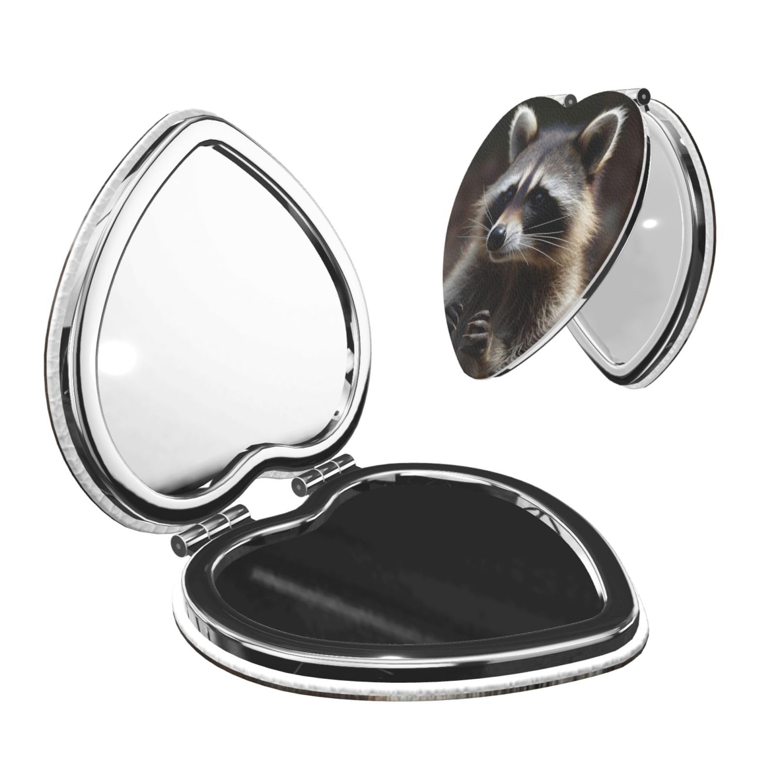 FHEDVBN Compact Mirror for Purse, 1X/2X Magnifying Mirror for Women Men Raccoon Makeup Mirror 2-Sided Handheld Folding Mirror Portable Travel Mirror Mini Vanity Mirror