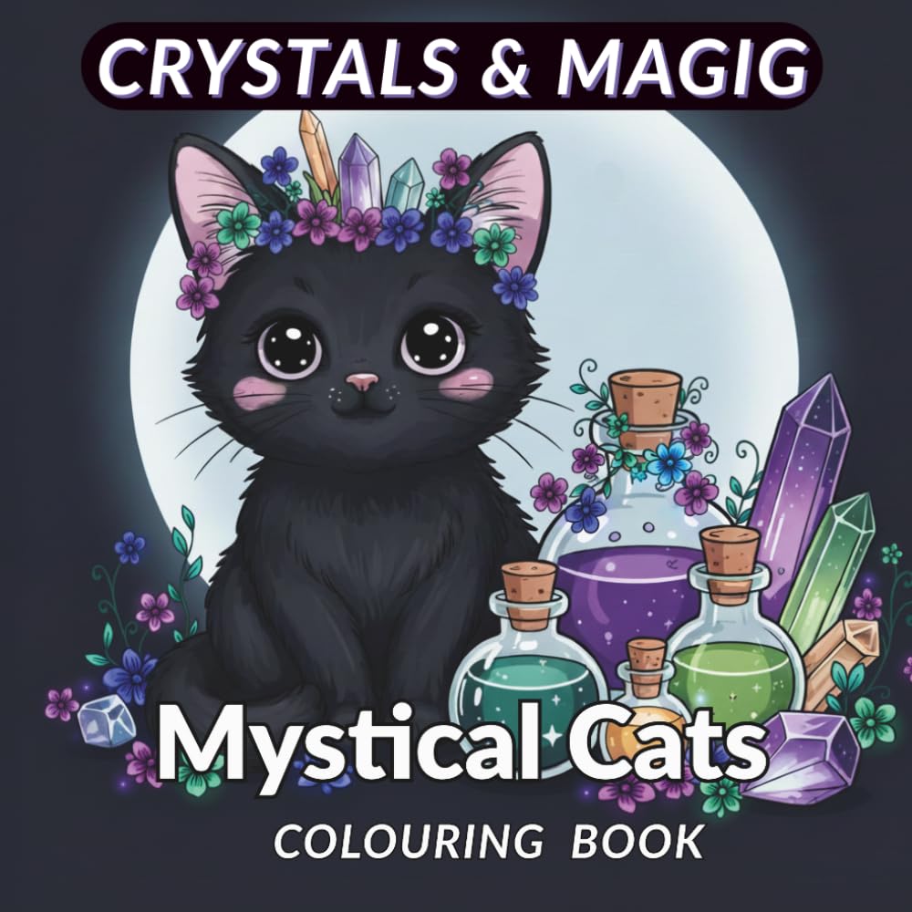 Mystical Cats Colouring Book - Crystals and Magic Colouring Pages: Relaxing Stress Relief Fun for Children And Adults