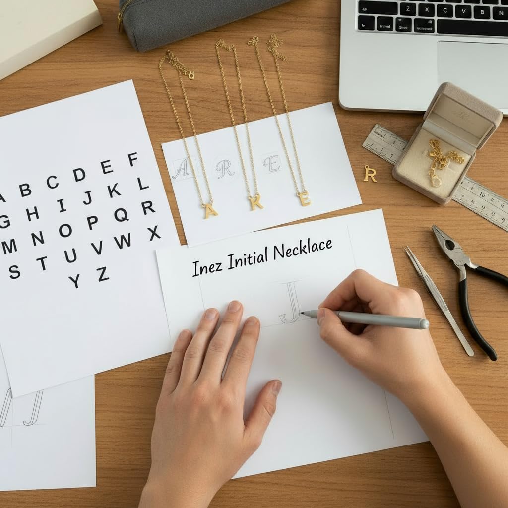 OAK & LUNA Inez Initial Necklace - Gold Plated & Sterling Silver — A-Z Letter Pendant on 15″ + 2″ Adjustable Cable Chain