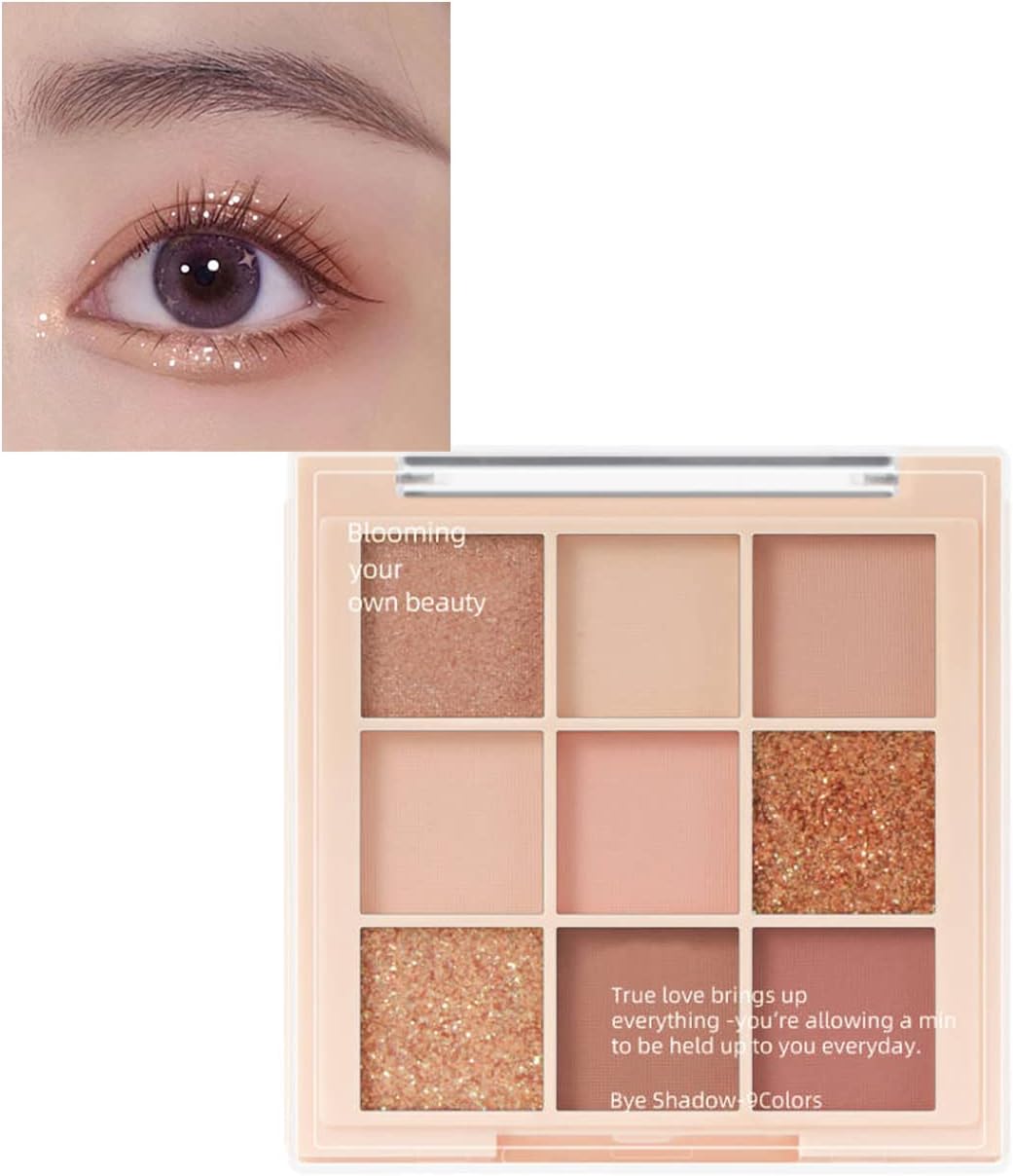 Peach Rose Gold Champagne Orange Eyeshadow Palette Women Christmas Gift, 9 Color Glitter Matte Shimmer Blendable Eye Shadow Palettes, Waterproof Highly-Pigmented Long-Lasting Korean Makeup(02# Peach)