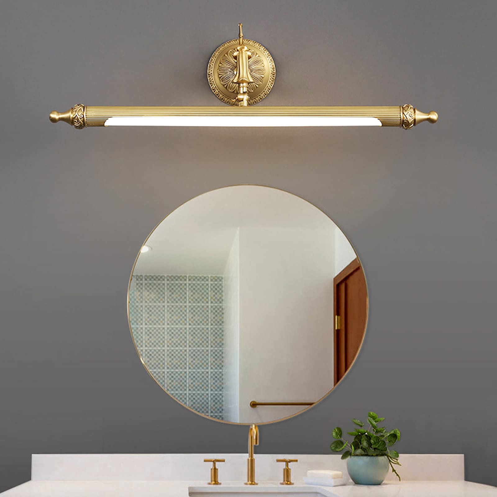 Lampa łazienkowa retro lustro LED z wtyczką i kablem, vintage mosiężna lampa łazienkowa z przełącznikiem Antyczna lampa ścienna łazienkowa IP44 regulowana lampa do makijażu toaletowego 3000K