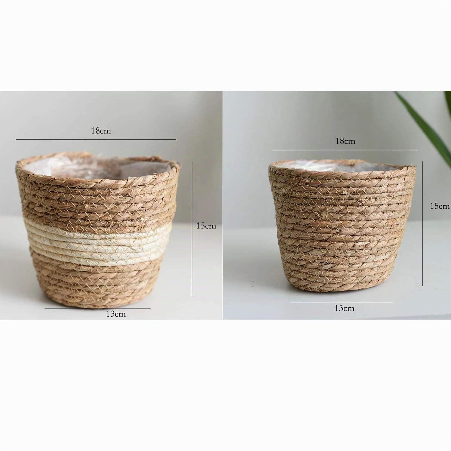 Panier en jonc de mer Paniers à Plantes Panier à Fleurs Pot à Fleurs Panier à Plantes Pots à Plantes Pots à Plantes Panier de Rangement 18cm Lot de 2 pour l'intérieur et l'extérieur