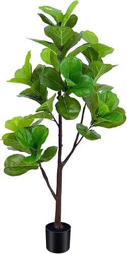 Higuera artificial de hoja de violín de 5 pies, planta sintética realista para interiores con ramas ajustables, fácil de montar y bajo mantenimiento