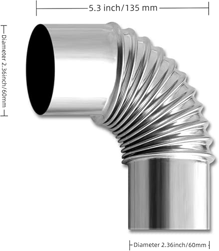 Miniatura 2 de EMOTRIPS Tubo codo de chimenea, tubo de estufa de acero inoxidable, accesorios para estufa de camping (2, 90, diámetro 2.36 pulgadas)