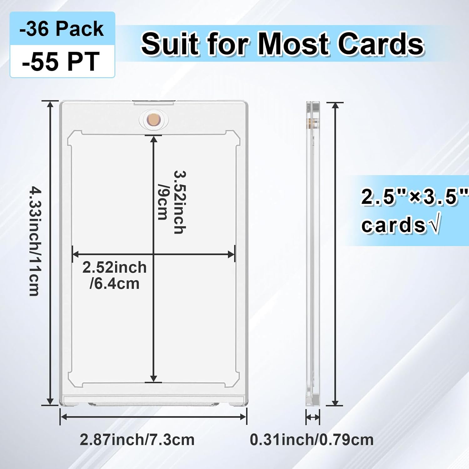 55PT Magnetic Card Holder - 36 Pack, One Magnetic Touch Card Holders for Trading Cards, Hard Plastic 55 pt Cards Protection Sleeves for Football Baseball Basketball Sports Game