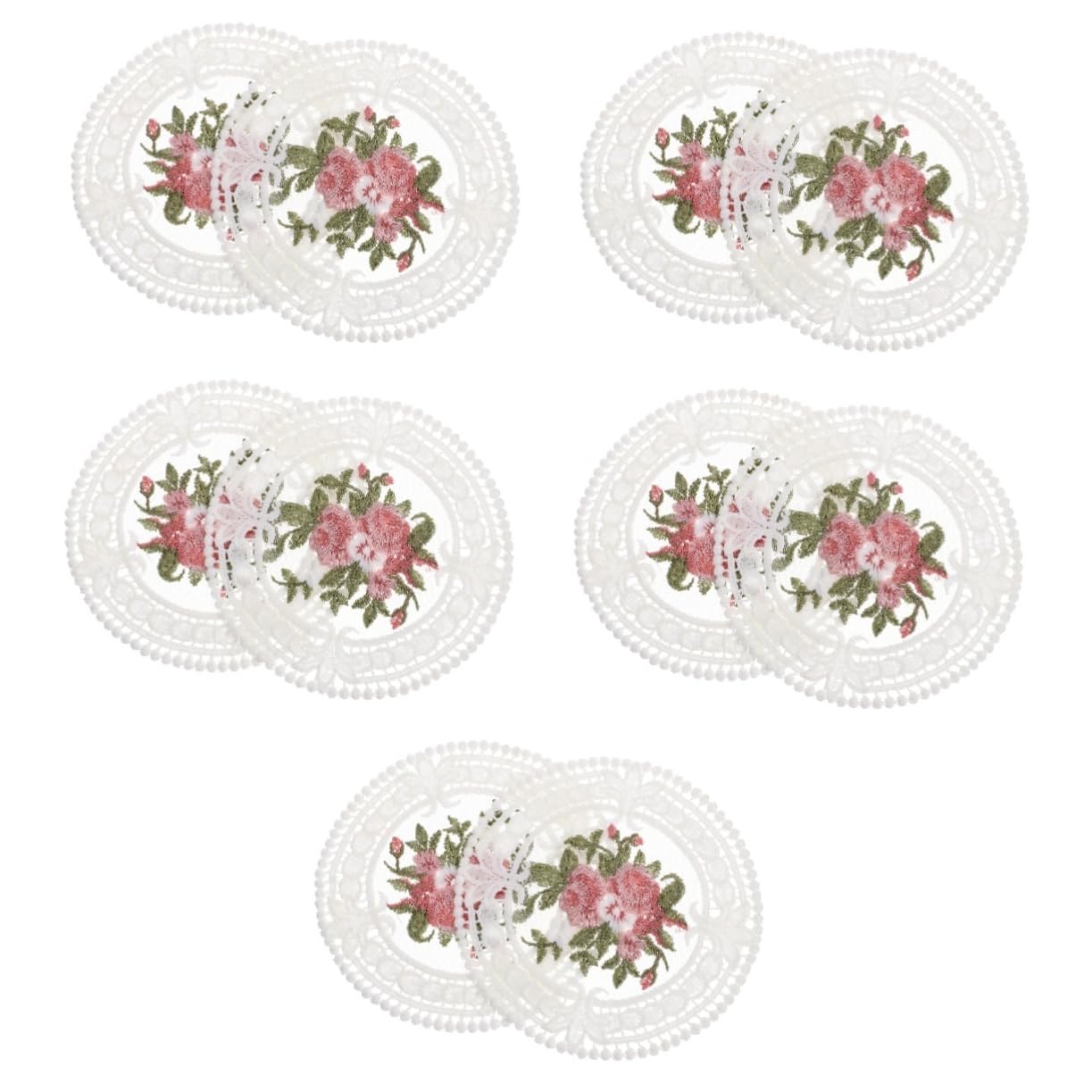 Nappe dentelle brodée blanche et 10 sous-verres floraux pour décoration de table mariage