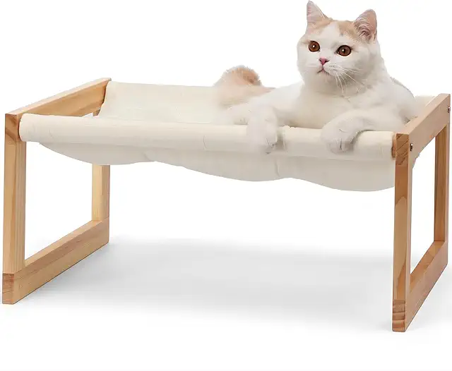 FUKUMARU Katzenhängematte aus Holz mit Plüsch-Samt, 50,8 x 40,6 cm für Haustiere