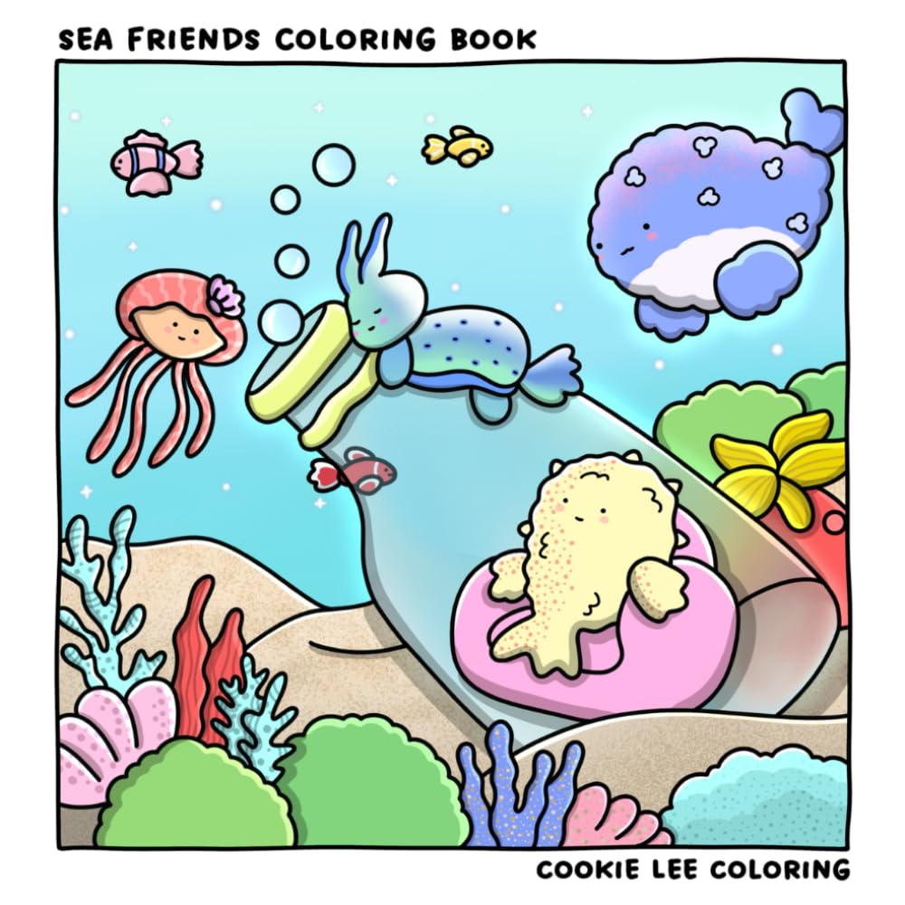 Sea Friends: A Cute and Comfy Ocean Oasis Coloring Book for Adults & Kids Featuring Easy-to-Color Animals and Adorable Underwater Scenes (Cute & Comfy Coloring)