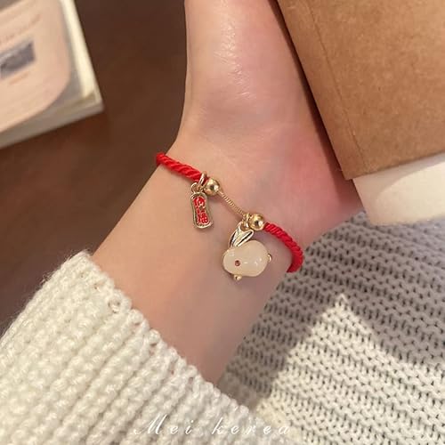 Miniatura 7 de ABOOFAN Pulsera de cuerda roja del año del conejo 2023 Pulsera con dije de animal del zodiaco chino con dije de conejo de la suerte, pulsera con