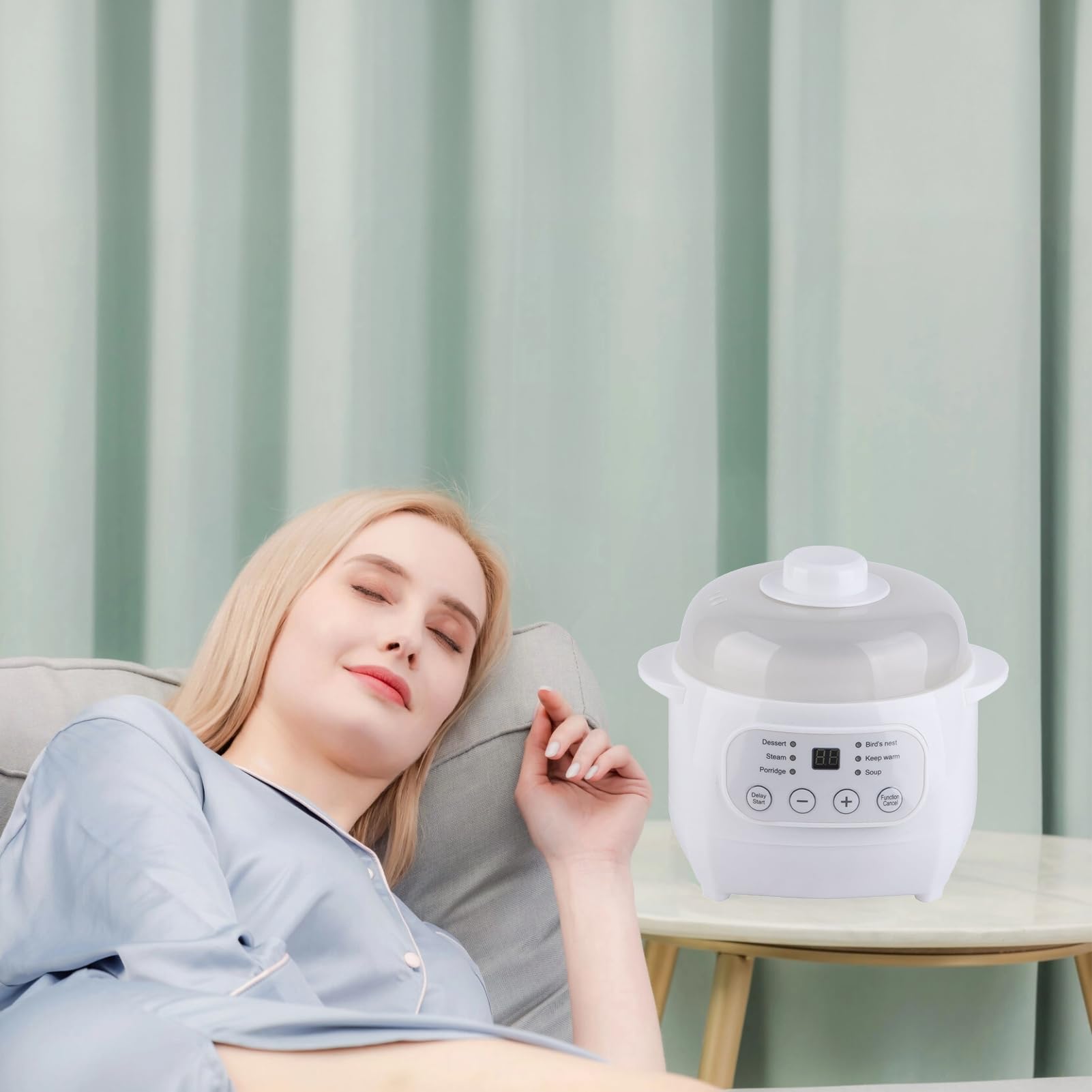 Olla eléctrica para estofado de 1 litro, olla de cocción lenta, cocina eléctrica para estofado, revestimiento de cerámica con tapa, cazuela de cerámica para estufa, gachas de avena y sopa de 3