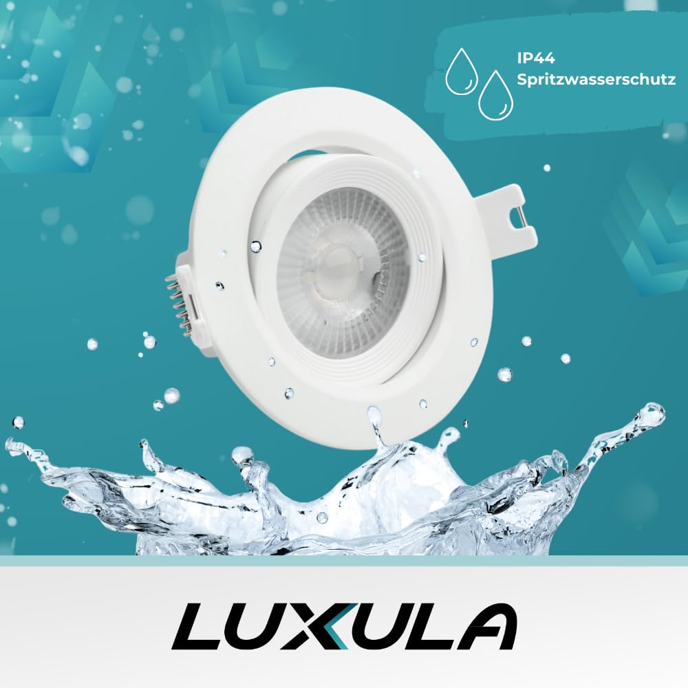 LUXULA 10er Set schwenkbarer LED Einbaustrahler 230V - Ø68-72mm - 7W 718lm - CCT Einbauleuchte Spot IP44 Badezimmer Küche - 3000K 4000K 6000K einstellbar - Warmweiß Neutralweiß Kaltweiß