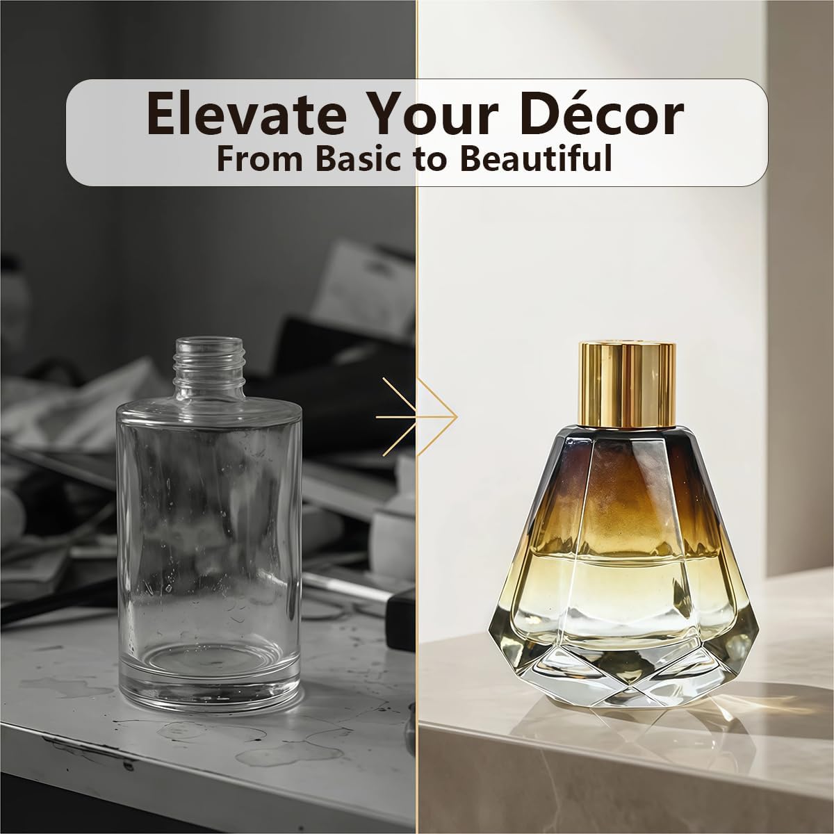 2PCS 60ml/2oz Empty Refillable Glass Diffuser Bottles - Aromatherapy Storage Containers for DIY Replacement Diffuser Sticks - Amber Gradation - Image 5