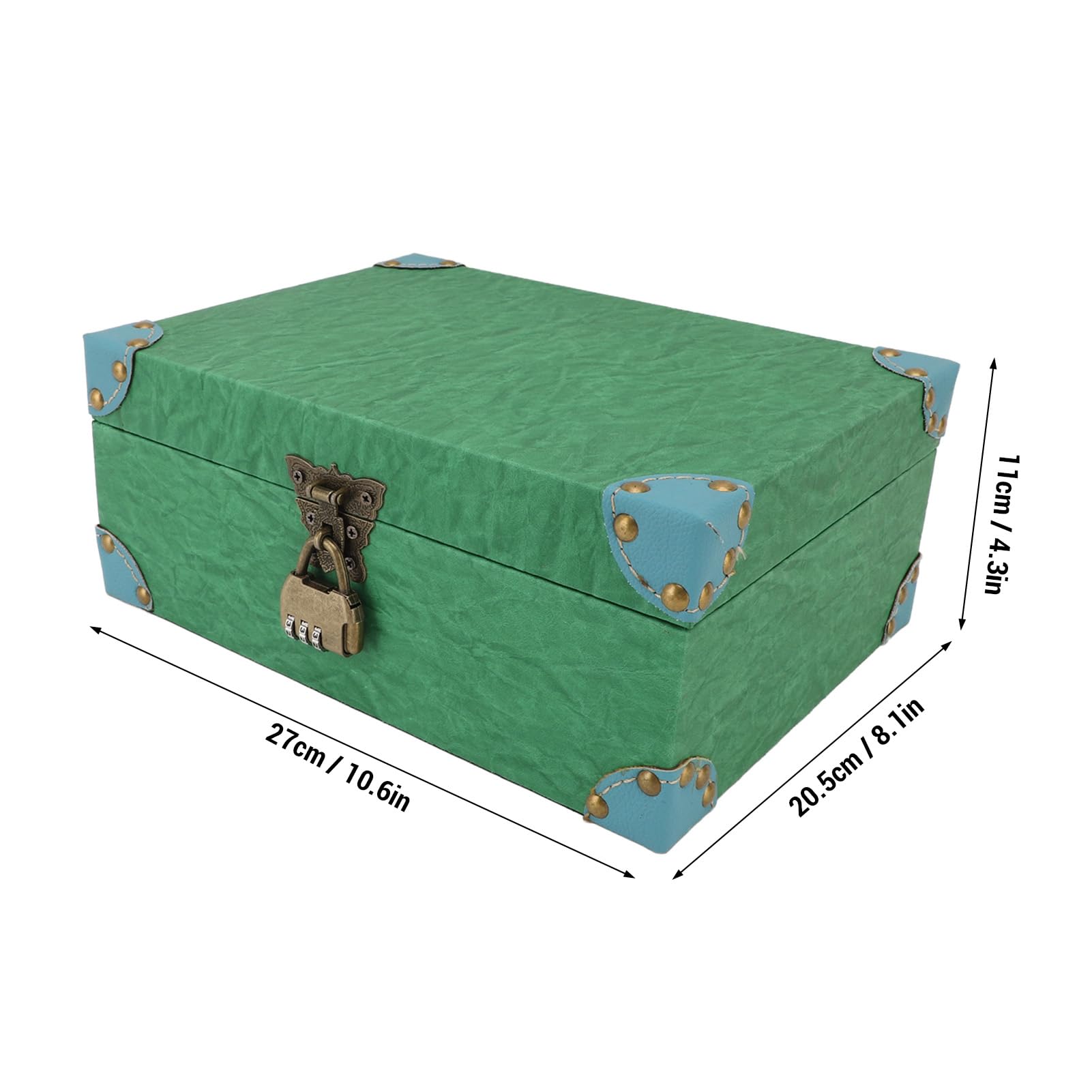 lyrlody Cofre del Tesoro, Caja de Almacenamiento de Recuerdos de Joyas de Cuero y Madera con Cerradura, Caja Cuadrada Hecha a Mano 27 X 20,5 X 11 Cm, para Dormitorio, Sala de Estar, Oficina, Estudio