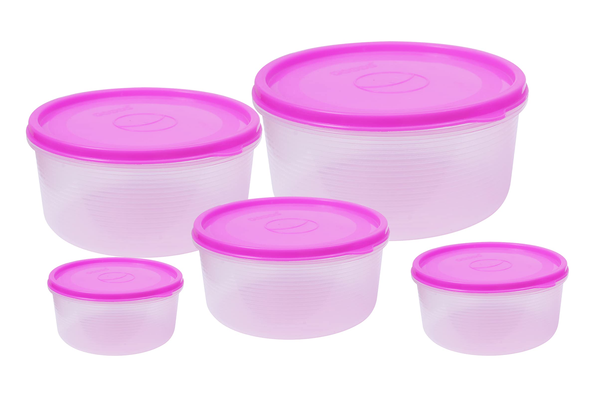 GALOOF 5 Pcs Microwave Safe Air Tight Kitchen Container Set for Re-Heating and Refridgerator (3000 ml, 2000 ml, 1000 ml, 600 ml, 400 ml) (Pink)