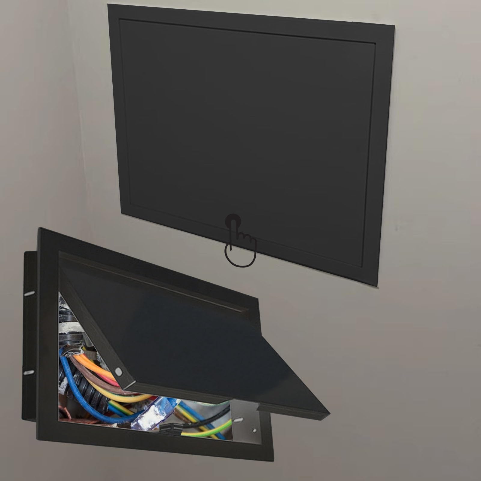 Trampilla Pladur 55x55 cm negra de metal para acceso a conductos de fontanería y techos